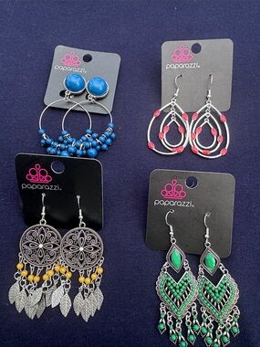 paparazzi Assorted Multi-Color Statement Earring Set - Blue, Red, Yellow, Green